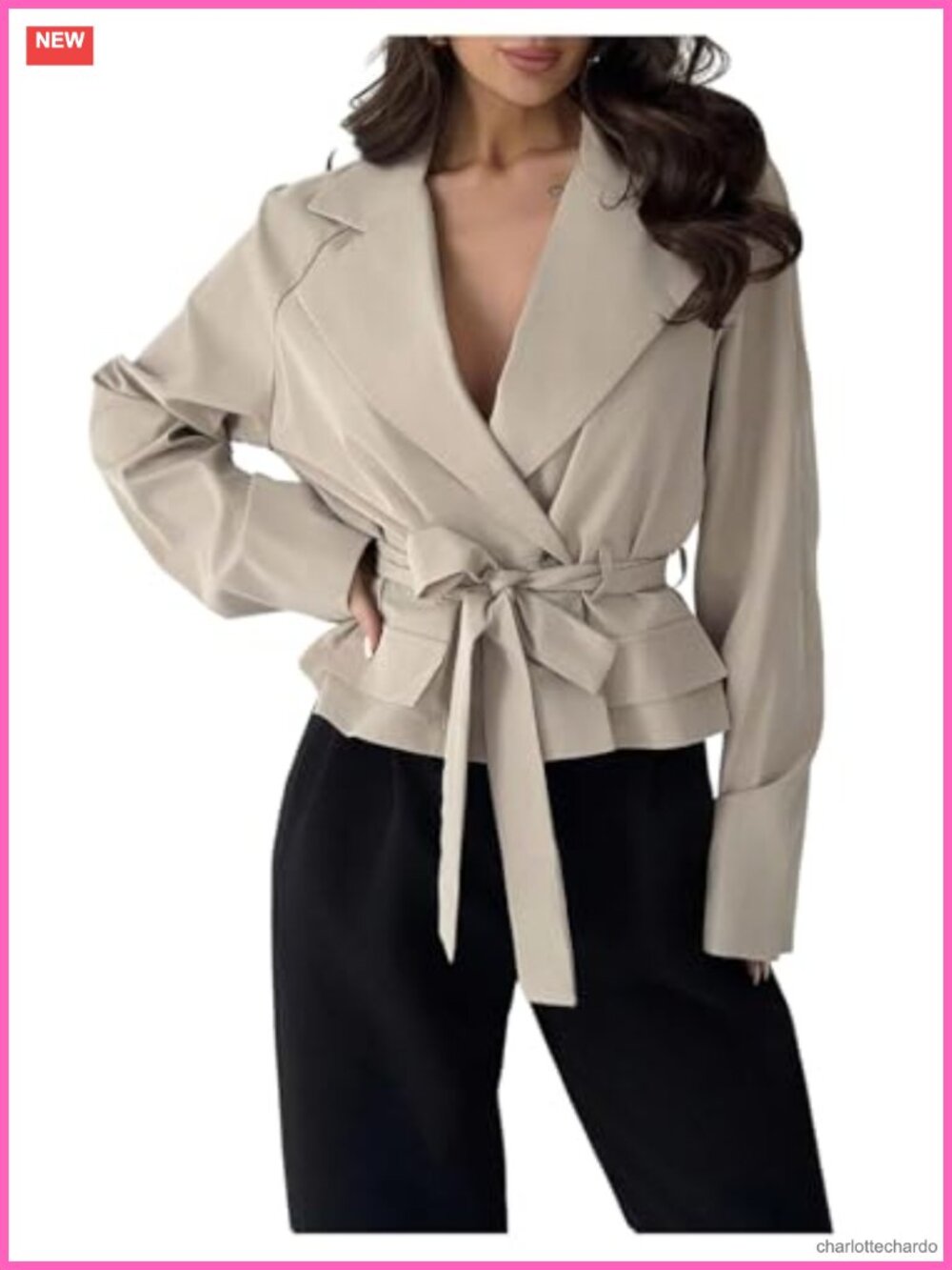 Women's Cropped Trench Coat Long Sleeve Fall Jacket Blazer Belted